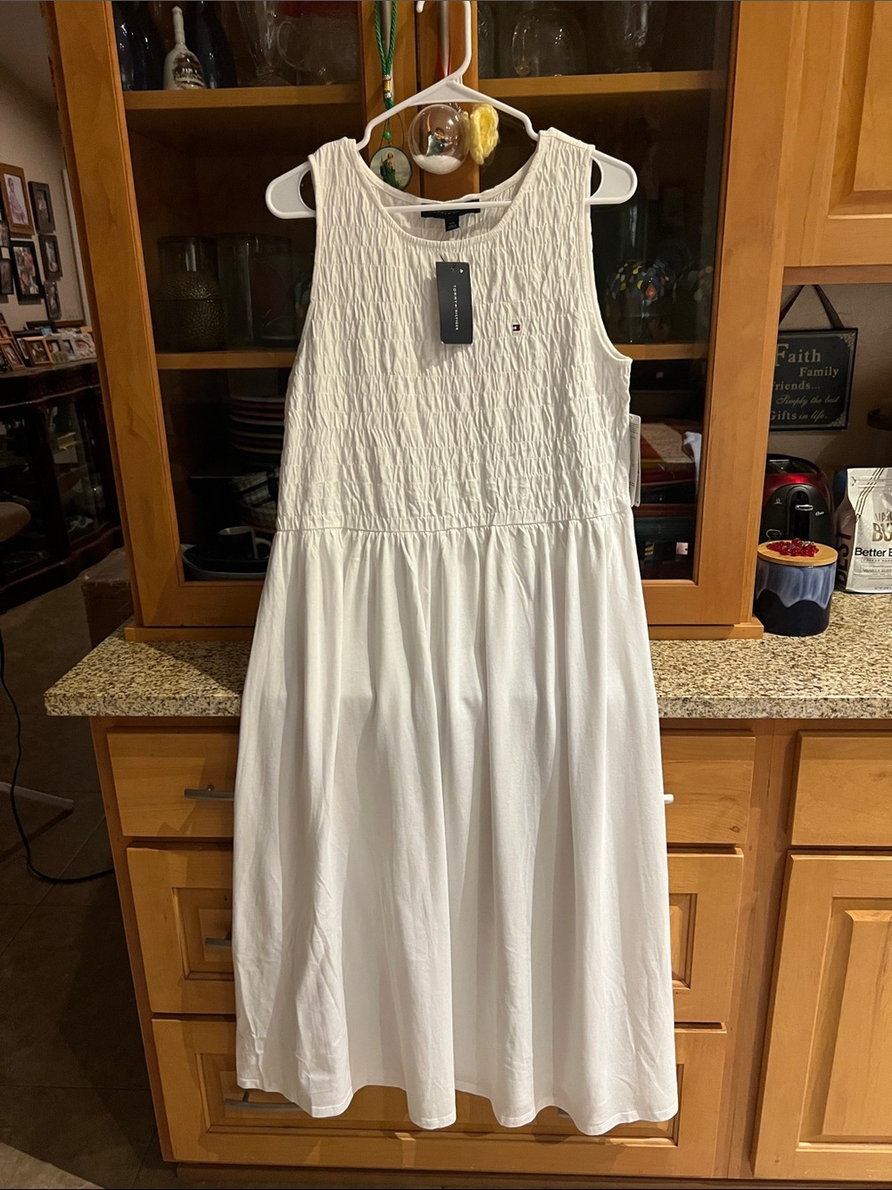 Tommy Hilfiger White Sleeveless Smocked Maxi Dress